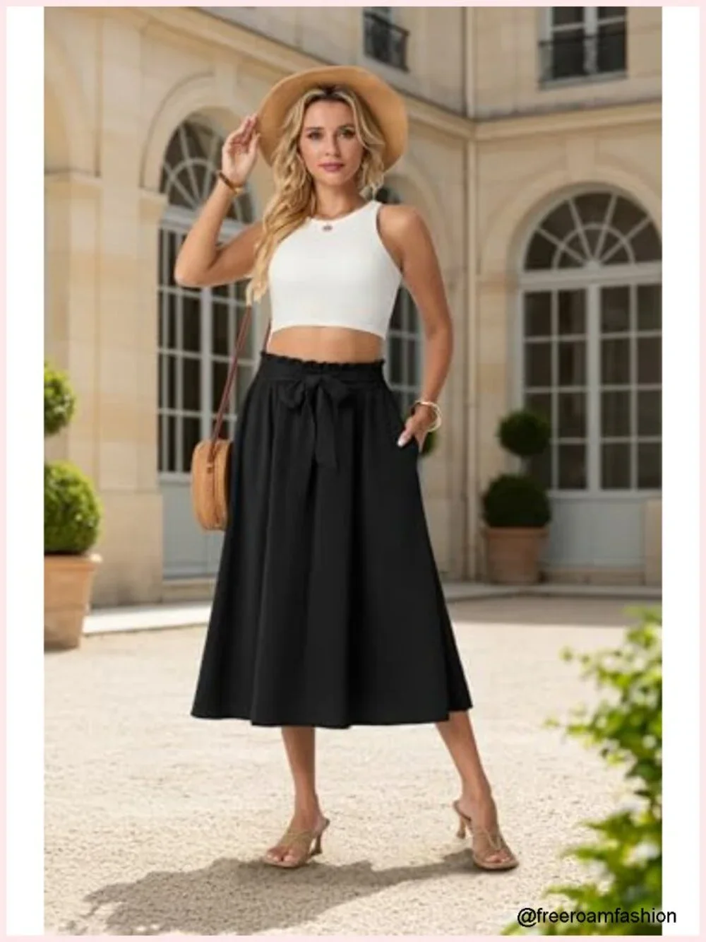 High Waisted Flowy Midi Skirt with Pockets Lightweight Summer